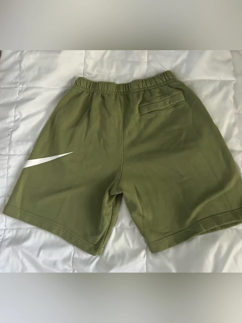 Nike Olive Shorts with White Swoosh Logo